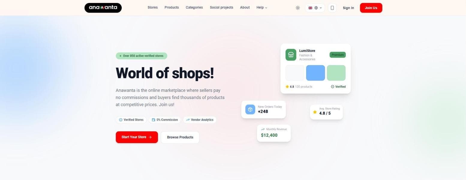 anawanta home page: World of shops